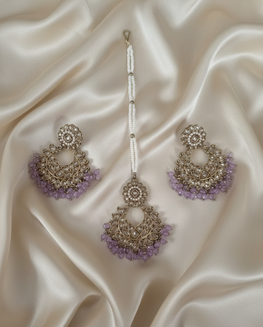 Antique Gold-Tone Earring and Maang Tikka Set For Woman & Girls